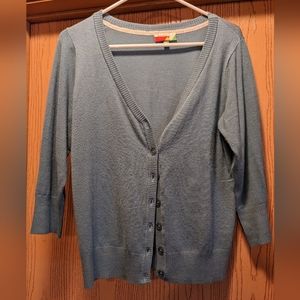 Modcloth light blue button up cardigan with v-neck, size XL